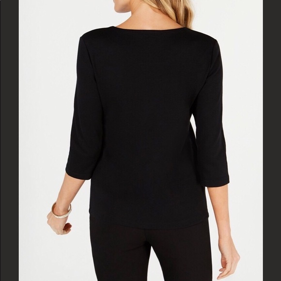 Karen Scott Womens Embroidered T Shir Black Size X Large main image 0
